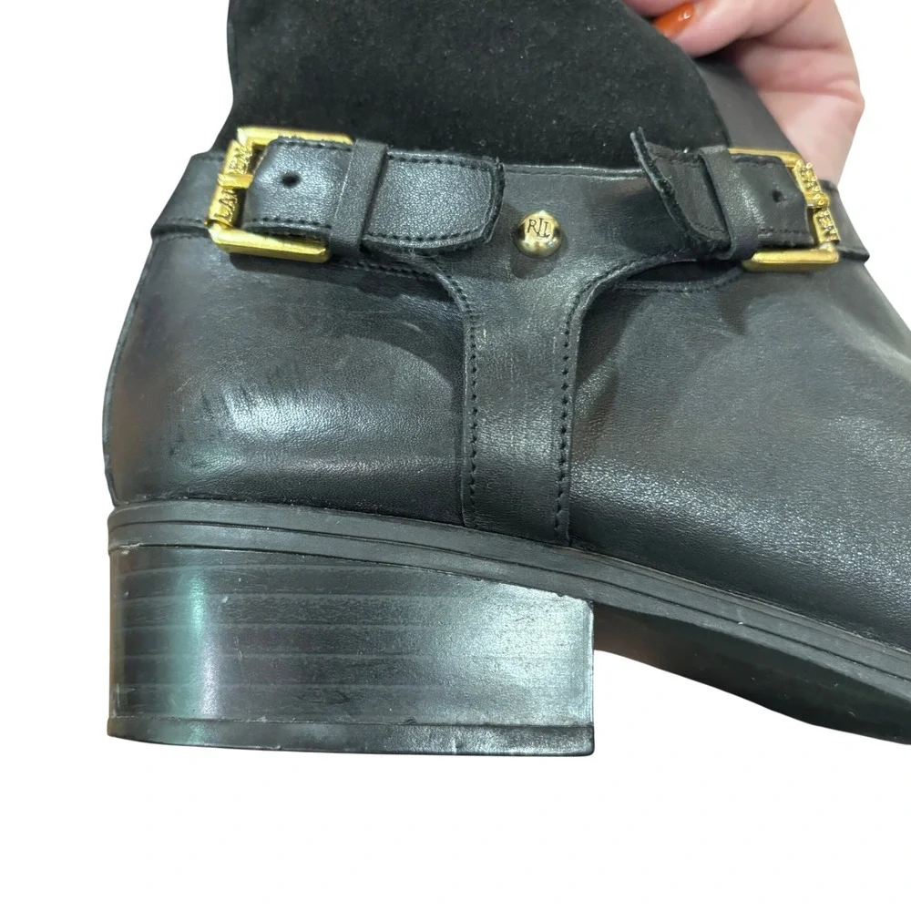 Lauren Ralph Lauren Marion Black Suede Leather Knee High Riding Boots Women 7.5B